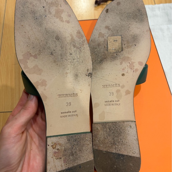 HERMES EUC Vert Électrique Green Leather Oran Sandals Slides 39 9 Hermès - Picture 5 of 8